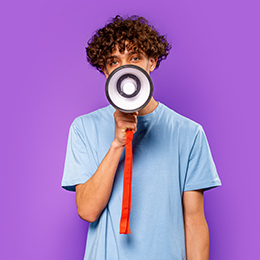 Student with a megaphone.