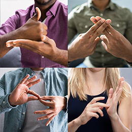 Image of four people using different sign language signs.