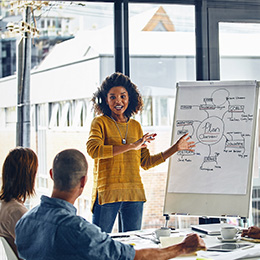 Woman presenting a business plan.